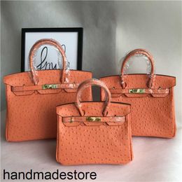 Designer Handbags Platinum Bag Fashionable Ostrich Pattern Portable One Shoulder Slanting Cowhide Women's Orange Original Logo Leather