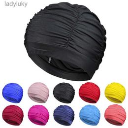 Swimming caps New Women Swimming Cap Girl Long Hair Bathing Swimming Caps Hat Stretch Drape Swim Pool Seaside Water Sport Elastic Nylon TurbanL240125