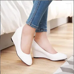 Dress Shoes Women High-heeled Waterproof Platform Sexy Fine With Round Head Feet Wedges Women's PU Leather Large Size