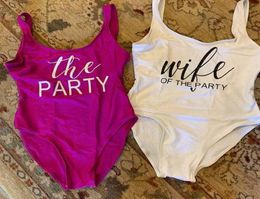 Bachelorette Party Wife of the Party OnePiece Swimsuits Bridesmaid Women Team Beachwear Monokini Halter Print Bathing Suits Y20039360414