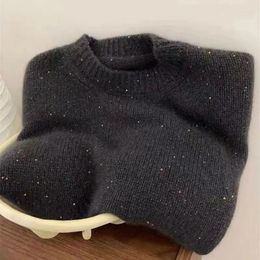Women's Sweaters Limiguyue Women Raccoon Fleece Sequined Sweater O-Neck Soft Cashmere Wool Knit Pullovers Autumn Winter Female Jumpers E346