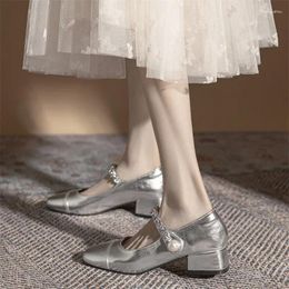 Dress Shoes 2024 Silvery Mary Jane Women Heels Platform Lolita Women's Japanese Style Vintage Girls Thick Heeled For