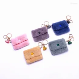 Keychains Mini Handbag Flower Tassel Charm Keychain Cute Girls Fluffy Fur Pompom Women Key Holder Bag Car Simple Keyring Jewelry Gift