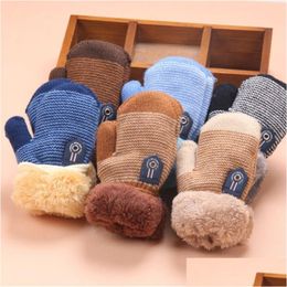 Mittens Baby Winter Warm Knitted Gloves 6 Colours With Hanging Rope Good Quality For Boys And Girls Size Mittens Wholesale Drop Deliver Dh3Xb