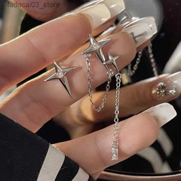 Stud Fashion Sliver Colour Asymmetric Cross Star Chain Tassel Earring For Women 2023 New Trendy Shiny Crystal Drop Earring Y2K Jewellery Q240125