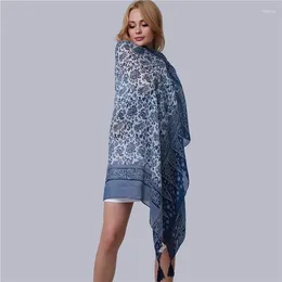 Scarves Summer Women Long Scarf Elegant Blue And White Porcelain Print Tassel Wraps Female National Style Beach Shawls