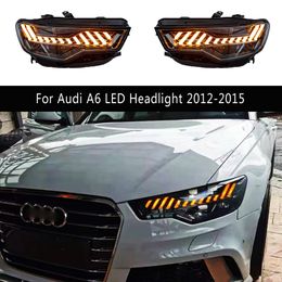 For Audi A6 LED Headlight 12-15 Upgrade A7 Streamer Turn Signal High Beam Angle Eye Projector Lens Head Lamp Assembly Daytime Running Light