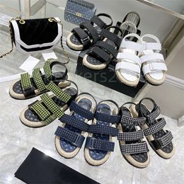 Designer summer Women luxury sandals fisherman sandals woven sole slippers classic hound stock pattern casual slippers