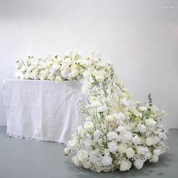 Decorative Flowers White Flower Arrangement Wedding Table Decor Floral Runner Artificial Row Event Party Backdrop Prop Window Display