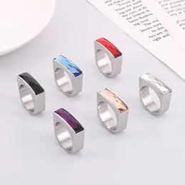 Wedding Rings Rectangle Engagement 316L Stainless Steel Thin For Women Man With White Black Red Glass Stone Metal Jewellery Gifts