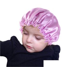 Beanie/Skull Caps Fashion Silk Slee Cap Kids Size Satin Bonnet For Beautif Hair Double Wear Extra Large Round 9 Colors Drop Delivery F Dhbrx