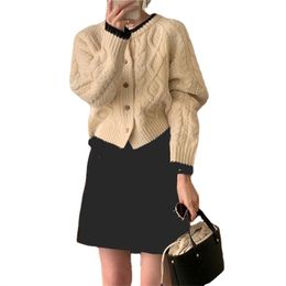 Women's Long Sleeve Short Cardigan Loose Casual Crop Knitted Sweater Crewneck Fall Winter Ladies Button Down Knitwear