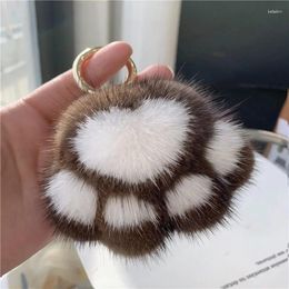 Keychains Faux Fur Mink-like Cute Plush Kitten Claw Car Key Chain Korea Fashion Bag Ornaments Keychain Girlfriends Friendship Gift.