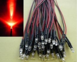 100PCS 3mm Red LEDs Pre Wired Led 12V Lamp bulb good quality1917200