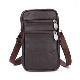 Waist Bags Fashion Slim Coin Pocket Phone Clutch Bag Vintage Small Zipper Men Cow Leather Pure Color Fanny Packs