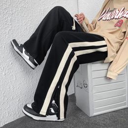 Men's Pants Side Striped Printed Men Sweatpants Streetwear Wide Leg Trousers 2024 Oversized Harem