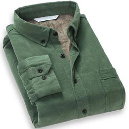 Men's Cotton Corduroy Warm Winter Shirt Thick Fleece Lining Thermal Shirt Long Sleeve Bottoming Shirt Mens Winter Shirts 240123