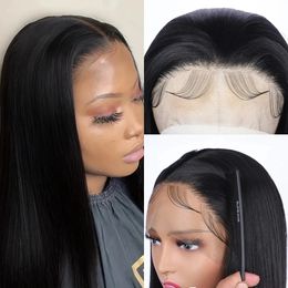 Straight wig with lace 13 * 4 synthetic black straight lace wig pre shedding with baby hair long and comfortable hair heat-resistant 230125