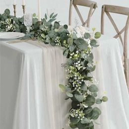 Faux Floral Greenery Artificial Eucalyptus Leaves Garland Plant Spring Vines with White Flowers Berries for Wedding Home Party Deco YQ240125