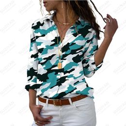 Women's Blouses Spring And Autumn Long-sleeved Shirt Color Camouflage 3d Printing Attendance Comfortable Loose Casual
