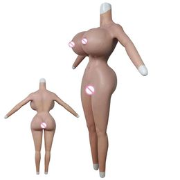 Costume Accessories Urchoice Male to Female Silicone Bodysuit Crossdresser Huge X Cup with Arms Hip Lifting Buttock Fake Vagina Catheter Anus Sissy