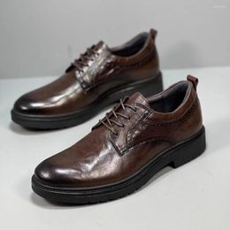 Dress Shoes Brogues Man British Style Round Toe Plus Size Business Shoe For Mens Burgundy Formal Meeting Wedding 107-8120