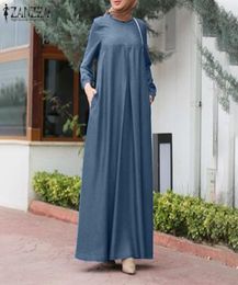 ZANZEA Vintage Muslim Dress Women Autumn Sundress Casual Long Sleeve Kaftan Dubai Abaya Turkey Hijab Dress Islamic Clothing Robe Y3142888