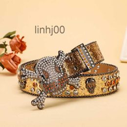 Belts Bb Belt Skull Designer Men Bling Diamond Studded Skeleton Punk Rock Leather Women Individuality Fashion Luxurys Rhinestone Buckle 3.6cm 3yvs OS4U