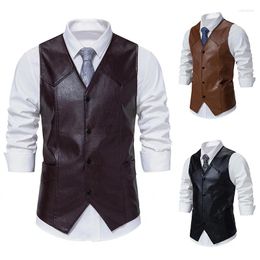 Men's Vests Vest Spring Summer Amazon Wholesale Fashion Retro V-Neck PU Leather Single Breasted Biker