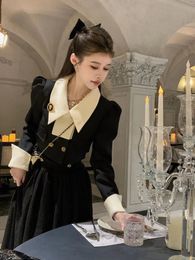 Spring Elegant 2 Piece Sets Womens Vintage Black Blazer Skirts Suit Femme Outfits Autumn Korean Fashion y2k Clothes 240125