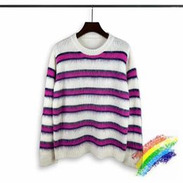 Men's Sweaters Mohair Rose And White Stripe Knit Sweater Crewneck Men Women Unisex Casual Oversized Sweatshirts