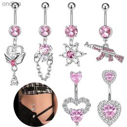 Navel Bell Button Rings Stainless steel pink navel ring women's perforated navel nail romantic Belly dance Jewellery YQ240125