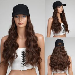 20 inch long corn curly cap wig suitable for women natural brown synthetic wig connected to baseball cap adjustable lazy wool curly wig 230125