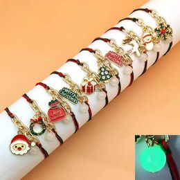 Chain Fashion Glow Bead Bracelet for Women Christmas Tree Elk Snowman Santa Claus Pendant Bracelets Kid Handwoven Jewellery Party GiftsL24