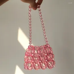 Evening Bags Cute Lipstick Zero Wallet Gift Finished Product Mini Pink Hand Woven Beaded Bag Fashion Ins Minimalist Women's Handbag