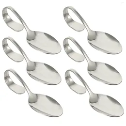 Forks 6 Pcs Curved Handle Spoon Metal Buffet Stainless Steel Multipurpose Rustproof Tableware