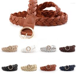 Belts Solid Color PU Leather Braided Belt Women Gold Pin Buckle Fashion Casual Jeans Dress Waistband 1.2cm Thin Accessories