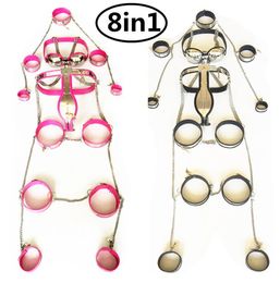 5/8in1 Stainless Steel Devices Belt +Collar+Bra+Handcuff+Arm Ring+Thigh Rings with Chain Sexy Bondage Kit G7-4-439515004