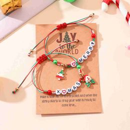 Chain New Christmas English Letter Hand Rope Christmas Tree Santa Claus Pendant Handwoven Bracelet WholesaleL24