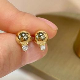 Stud Earrings UNICE Simple Real 18K Solid Yellow Gold AU750 Fine Jewelry Natural Diamonds Beans Ball For Women Party Gift