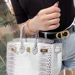 Genuine Leather Handbag Old Lady Leather Bag Crocodile Himalayan White Female