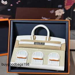 Designer Bags Womens Handbags House Bag Platinum Bag Small House First Snow Glacier White 8l Imported American Crocodile 20cm Hand Sewn Block Engraved Mini Custom De