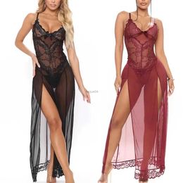 Sexy Set Lace Sleep Gown Women Floral Suspenders Low Chest Mesh See-through Exotic Dresses Sexy Sleepwear Femme