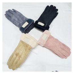 Fünf Finger Handschuhe Winter Frauen Leder Matt Fellfäden pu 4 Farben mit Tag Großhandel Drop Lieferung Mode Acc Dh7Ue