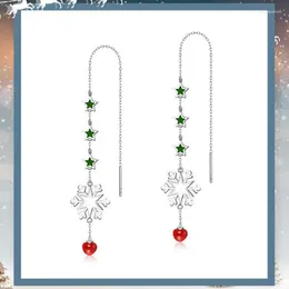 Dangle Earrings Natural Red Agate Tassel S925 Sterling Silver Stars Snowflakes Christmas Earring Women Gemstone Fine Jewelry