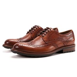 Italian Mens Dress Genuine Leather 2023 Autumn Designer British Style Classic Brogues Wedding Social Shoes for Male