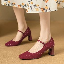 Dress Shoes Women High Heels Summer 2024 Square Toe Walking Elegant Shallow Sandals Fashion Chunky Mujer Pumps