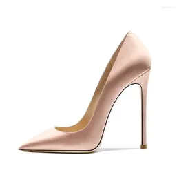 Dress Shoes Fashion Champagne Silk High Heeled Pumps Super Sexy12cm Women Evening Shallow For Wedding Bride Party Slip On