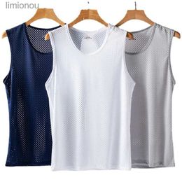 Men's Tank Tops 3PCS Men Tops Ice Silk Vest Outer Wear Quick-Drying Mesh Hole Breathable Sleeveless T-Shirts Summer Cool Vest Beach Travel TanksL240124