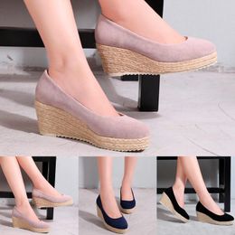 Dress Shoes Suede Slope Heel Women Shallow Heeled With Thick Soles Fashion For Wedding Wedges Sand Wedge